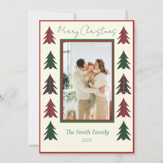  Plaid Red and Green Snowflakes & Christmas Trees  Holiday Card
