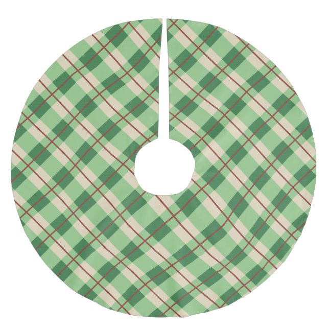 Plaid Red And Green Tartan Chequered Brushed Polyester Tree Skirt (Front)