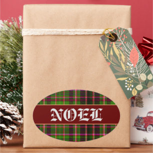 Plaid Red and Green Tarten NOEL Christmas Oval Sticker