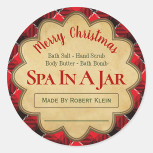 Plaid Red Black Christmas Spa In A Jar Ideas Classic Round Sticker