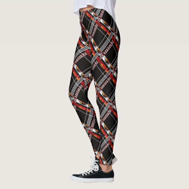 Plaid, red black leggings (Left)