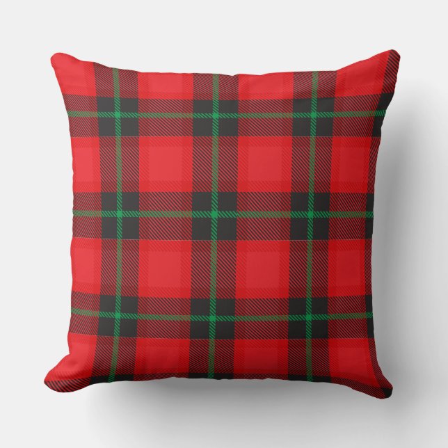 Plaid Red Black with Green Stripes Cushion (Front)