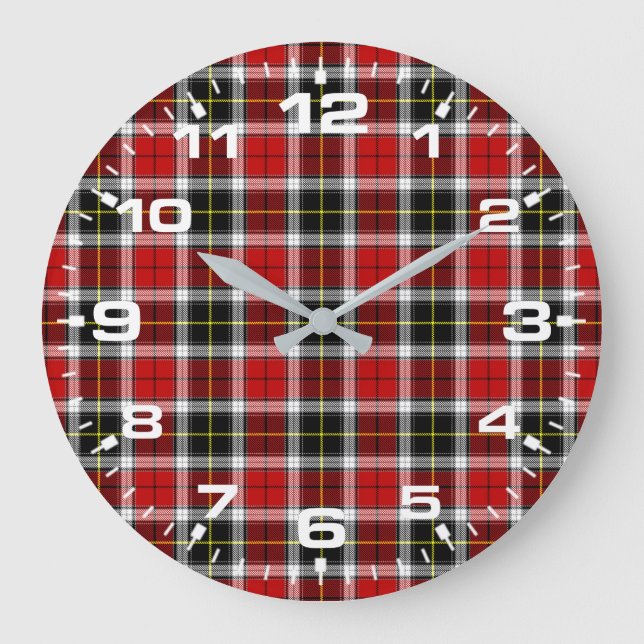 Plaid Red Brown Checks Pattern-52626 Large Clock (Front)