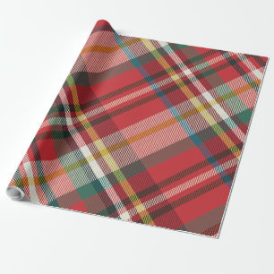 Plaid Red Chequered Christmas Holidays Rustic Wrapping Paper