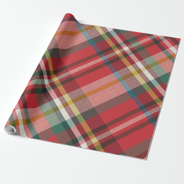 Plaid Red Chequered Christmas Holidays Rustic Wrapping Paper (Unrolled)