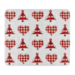 Plaid Red Christmas Trees and Hearts Pattern Cutting Board