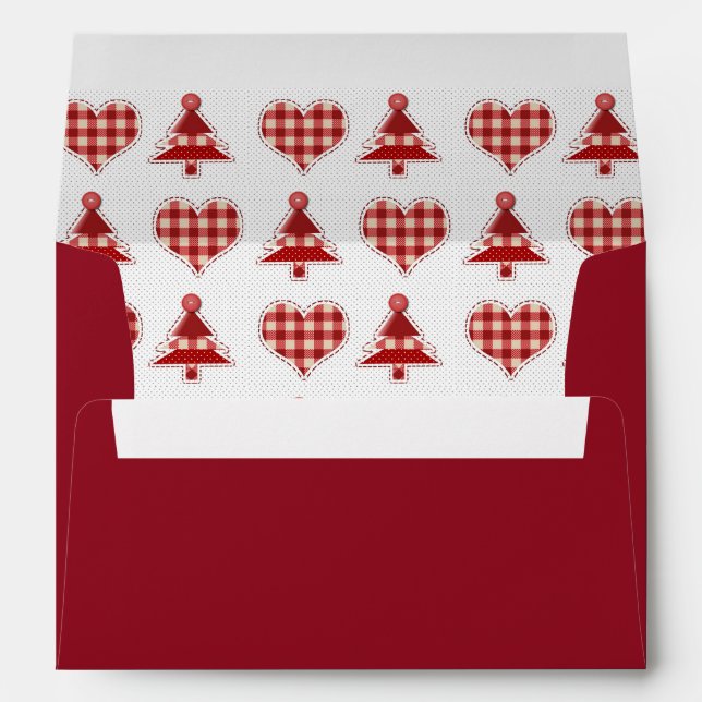 Plaid Red Christmas Trees and Hearts Pattern Envelope (Back (Bottom))