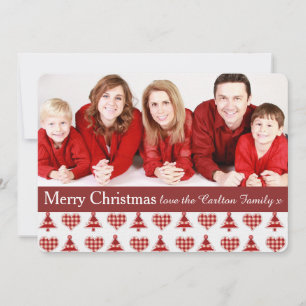 Plaid Red Christmas Trees Pattern Custom Photo Holiday Card