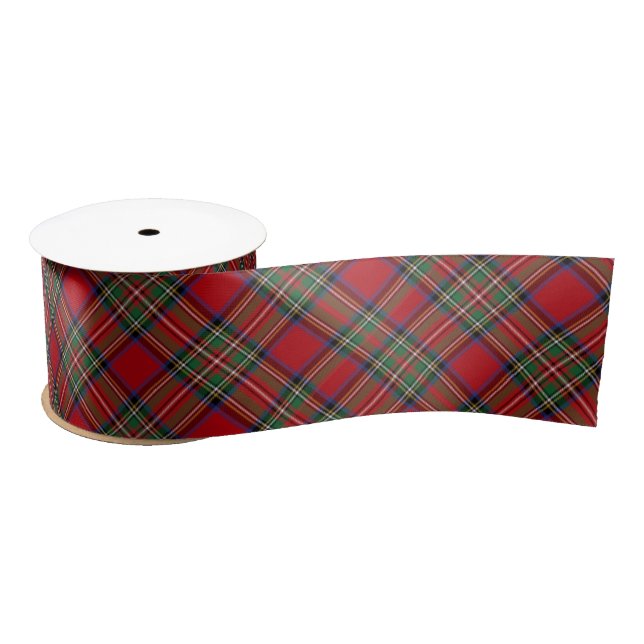 Plaid Red Green Clan Stewart Check Tartan Satin Ribbon (Spool)