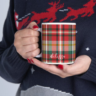 Plaid Red Green Rustic Personalised Christmas Coffee Mug