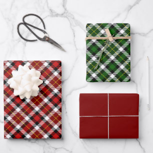 Plaid Red Green White and Black Wrapping Paper Sheet