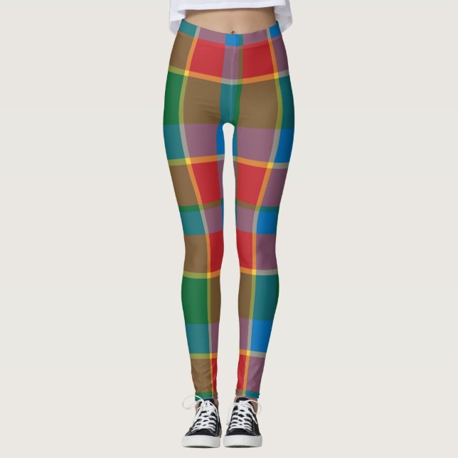 Plaid Red, Green, Yellow, and Blue Leggings (Front)