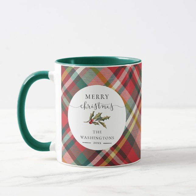 Plaid Red Merry Family Christmas Rustic Custom Mug (Left)