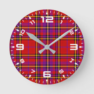 Plaid Red Tartan Swahili Chequered Pattern-54813 Round Clock