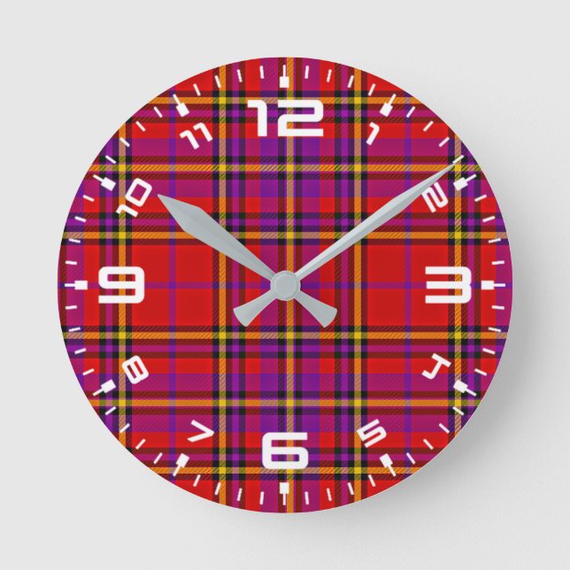 Plaid Red Tartan Swahili Chequered Pattern-54813 Round Clock (Front)