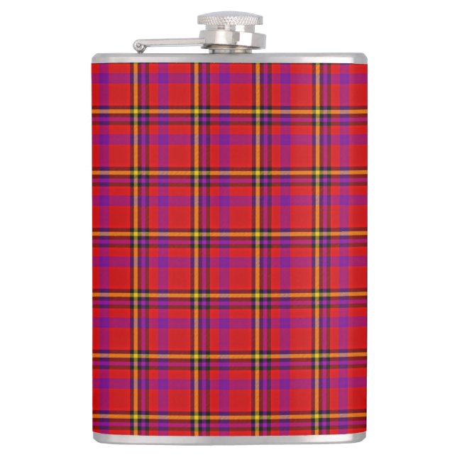 Plaid Red Tartan Swahili Chequered Pattern Hip Flask (Front)