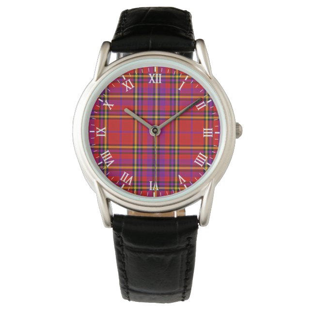 Plaid Red Tartan Swahili Chequered Pattern Watch (Front)