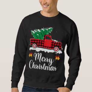 Plaid Red Truck Carrying A Christmas Tree Xmas Fam Sweatshirt
