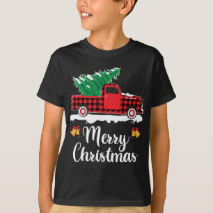 Plaid Red Truck Carrying A Christmas Tree Xmas Fam T-Shirt