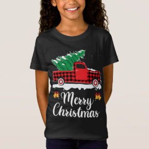 Plaid Red Truck Carrying A Christmas Tree Xmas Fam T-Shirt