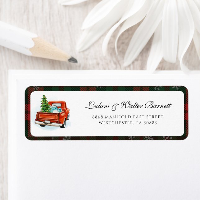 Plaid Red Truck Family Christmas Return Address (Insitu)
