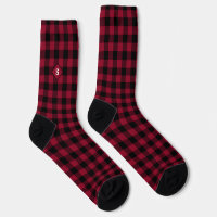 Plaid Red & White Initial Monogram Socks
