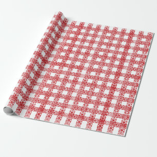 Plaid red & white lace chequered pattern Christmas Wrapping Paper