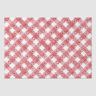 Plaid red & white lace gingham pattern Christmas Tissue Paper
