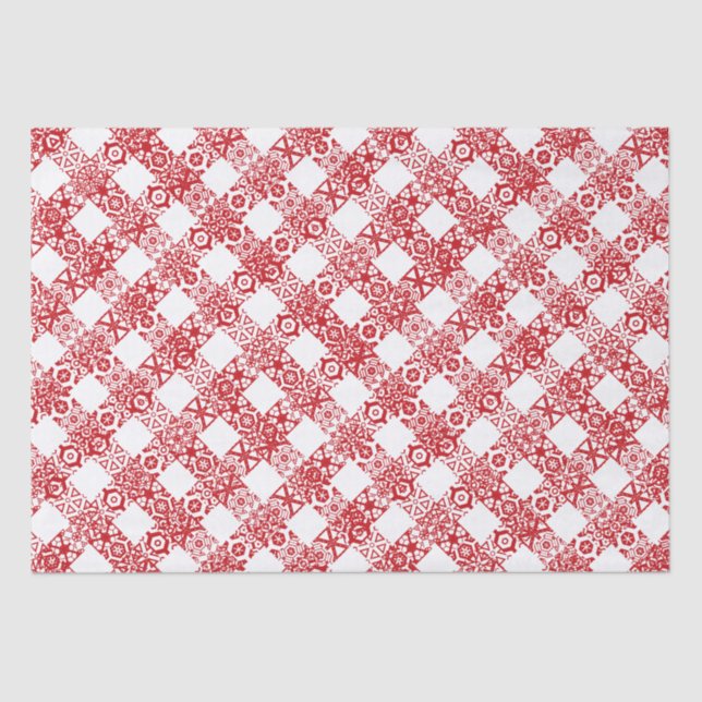 Plaid red & white lace gingham pattern Christmas Tissue Paper (Front)
