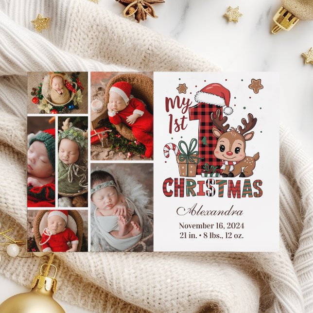 Plaid Reindeer 6 Photo  First Christmas Holiday Card (Creator Uploaded)