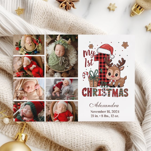 Plaid Reindeer 7 Photo  First Christmas Holiday Card (Creator Uploaded)