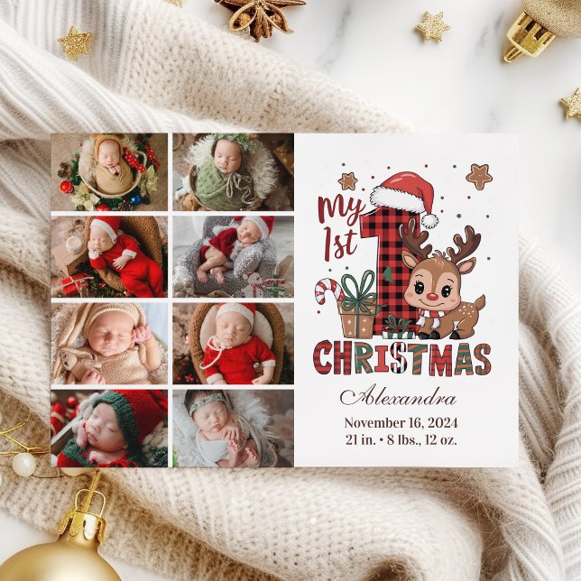 Plaid Reindeer 8 Photo  First Christmas Holiday Card (Creator Uploaded)