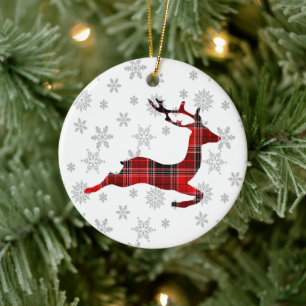 Plaid Reindeer Christmas Ceramic Tree Decoration
