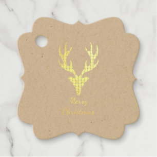 Plaid Reindeer Gold Foil Christmas Favour Gift Tag