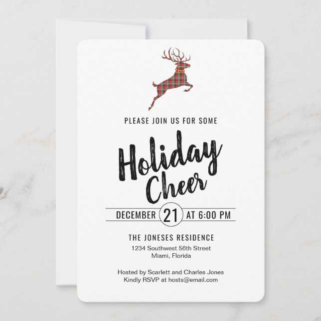 Plaid Reindeer Holiday Cheer Invitation (Front)