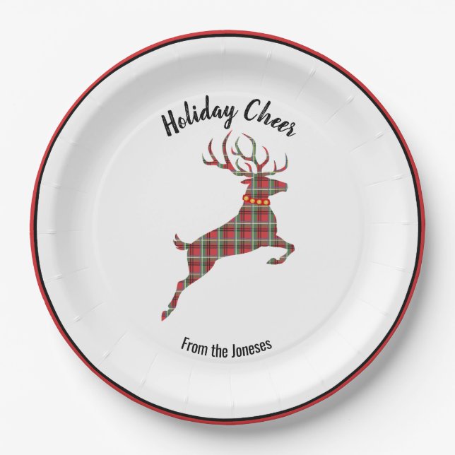 Plaid Reindeer Holiday Cheer Paper Plate (Front)