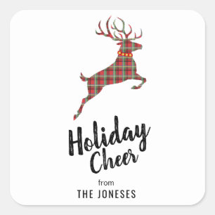 Plaid Reindeer Holiday Cheer Square Sticker