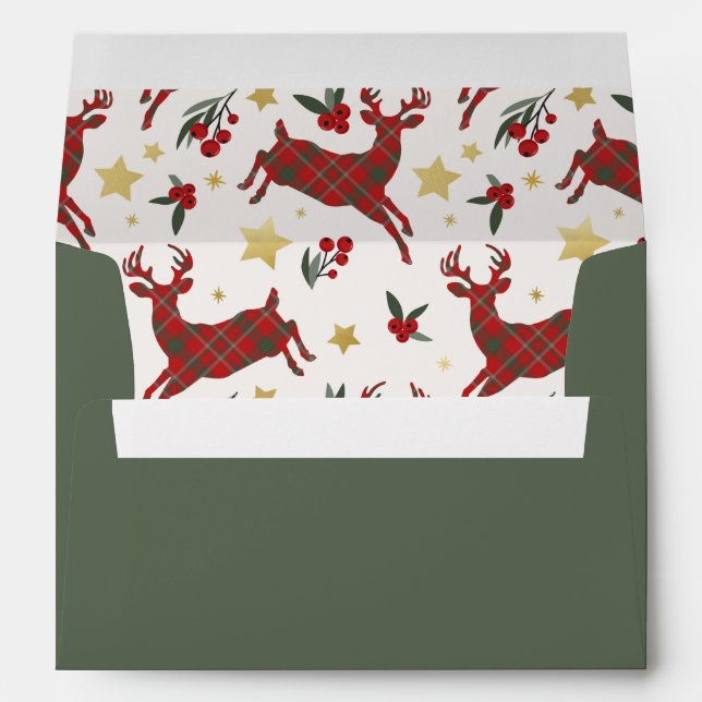 Plaid Reindeer Liner Christmas Envelope (Back (Bottom))