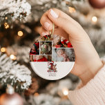 Plaid Reindeer  Photo  First Christmas Ornament<br><div class="desc">Celebrate baby’s very first Christmas in rustic charm with this cosy plaid design! Featuring a sweet cartoon reindeer, wrapped presents, festive candy canes, and a big buffalo check number 1 wearing a Santa hat, this design is bursting with holiday cheer. Perfect for families who love that warm, cabin-in-the-woods Christmas magic....</div>