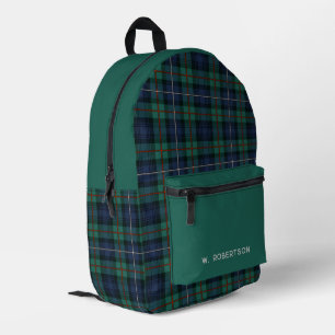 Plaid Robertson Green Purple Personalised Tartan Printed Backpack