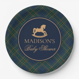 Plaid Rocking Horse Baby Shower Envelope Seal Paper Plate