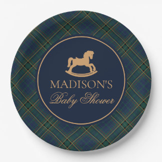 Plaid Rocking Horse Baby Shower Envelope Seal Paper Plate