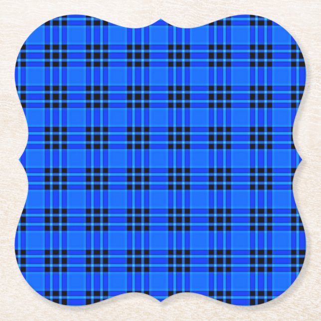 Plaid Royal Blue Black Checks Pattern-57686 Paper Coaster (Front)