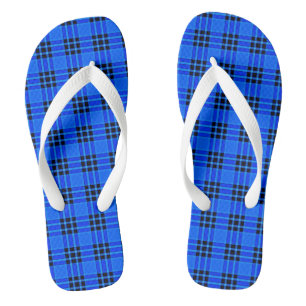 Plaid Royal Blue Black Checks Pattern Flip Flops