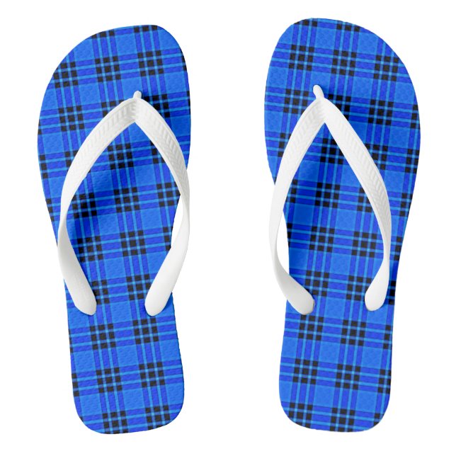 Plaid Royal Blue Black Checks Pattern Flip Flops (Footbed)