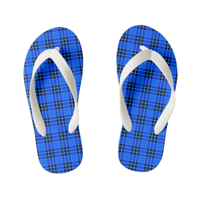 Plaid Royal Blue Black Checks Pattern Kid's Flip Flops (Footbed)