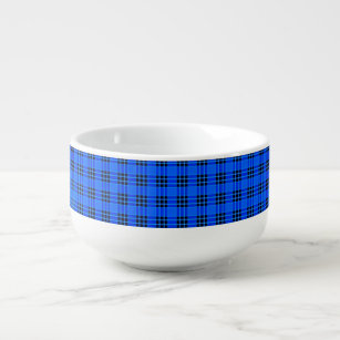 Plaid Royal Blue Black Checks Pattern Soup Mug