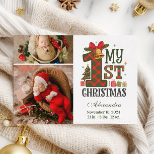  Plaid Rustic 2 Photo  First Christmas Holiday Card