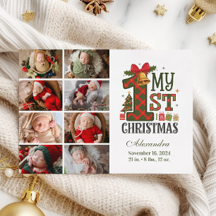 Plaid Rustic 8 Photo First Christmas Holiday Card