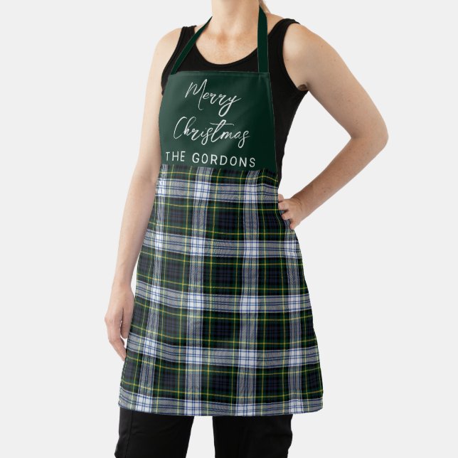 Plaid Rustic Clan Gordon Tartan Script Personalise Apron (Insitu)